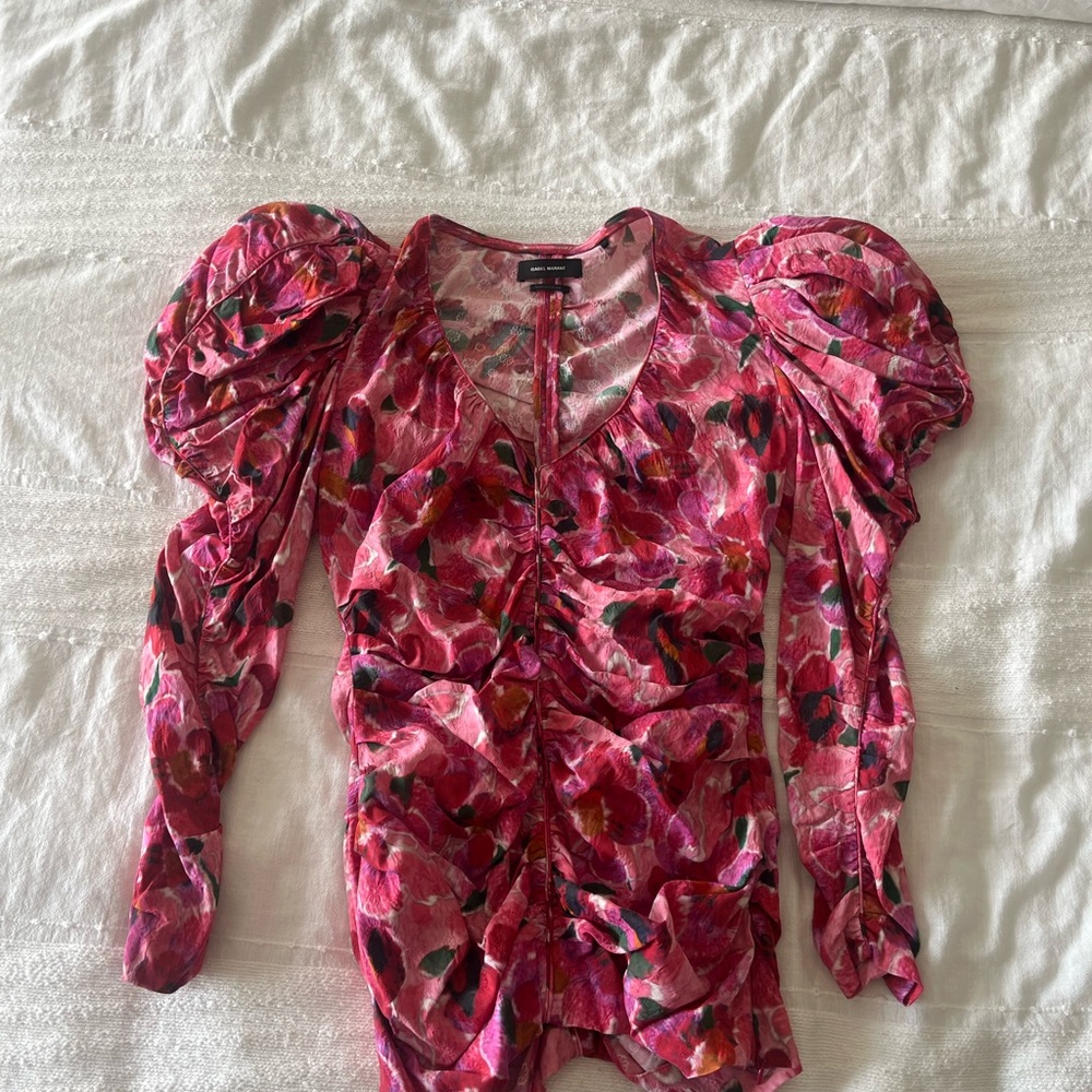 Isabel Marant Pink Floral Puff Sleeve Blouse